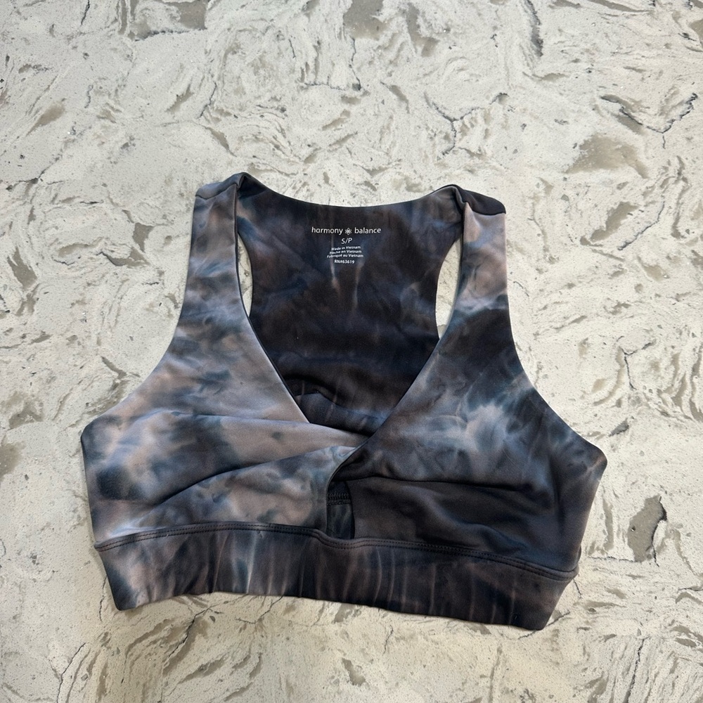 Harmony & Balance Tie-Dye Sports Bra - Black and Gray
